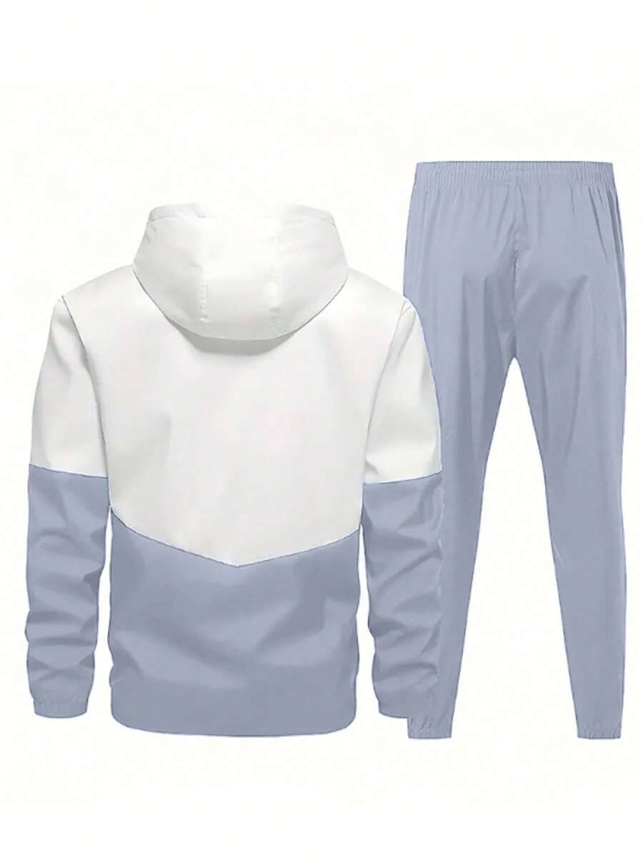 Ensemble 2 pièces pour homme – Sweat à capuche et pantalon de survêtement contrastés, tenue sportive décontractée pour l’automne