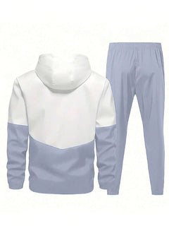 Ensemble 2 pièces pour homme – Sweat à capuche et pantalon de survêtement contrastés, tenue sportive décontractée pour l’automne