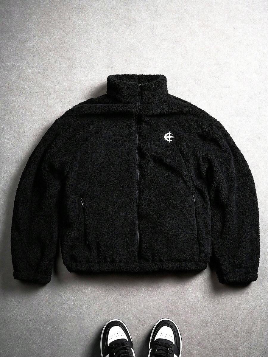 Veste casual polyvalente pour hommes, couleur unie avec broderie, automne/hiver, grunge, Noël, doublure thermique