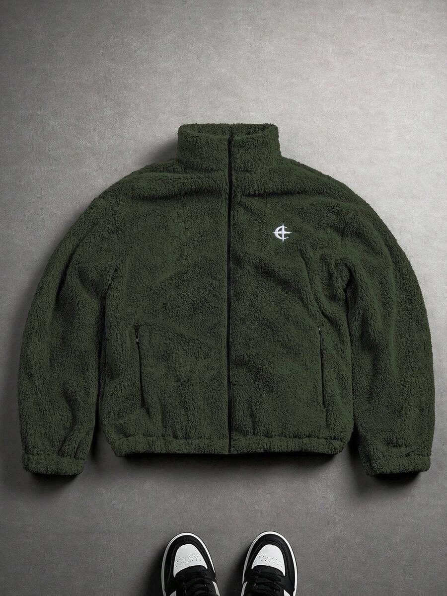 Veste casual polyvalente pour hommes, couleur unie avec broderie, automne/hiver, grunge, Noël, doublure thermique