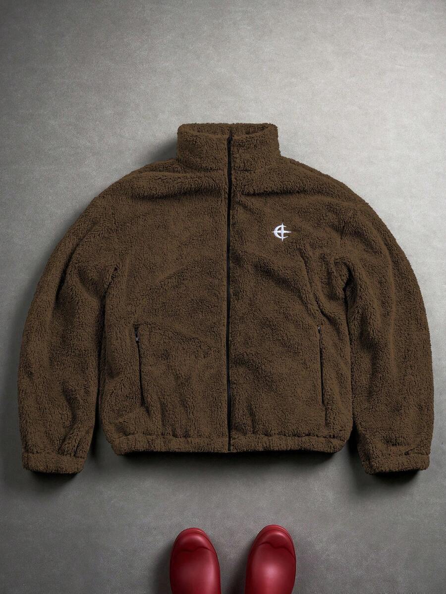 Veste casual polyvalente pour hommes, couleur unie avec broderie, automne/hiver, grunge, Noël, doublure thermique