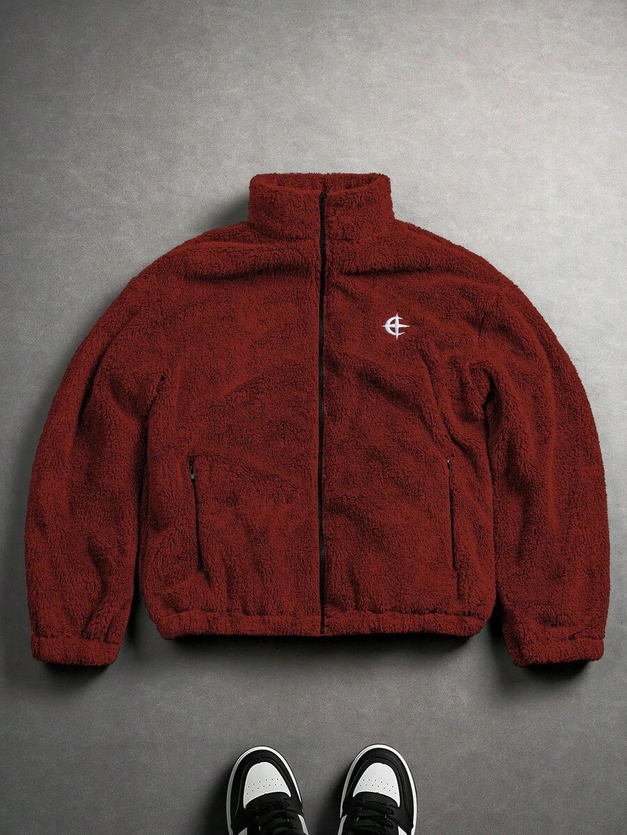 PAVTROS Veste casual polyvalente pour hommes, couleur unie avec broderie, automne/hiver, grunge, Noël, doublure thermique