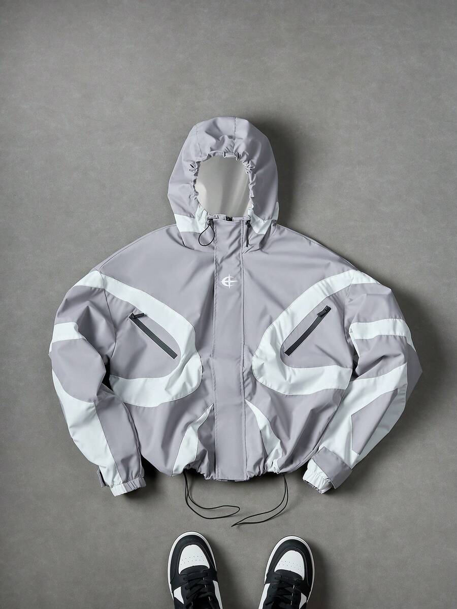 PAVTROS Veste à capuche à manches longues pour hommes avec design patchwork bicolore, coupe-vent léger style Y2K Techwear