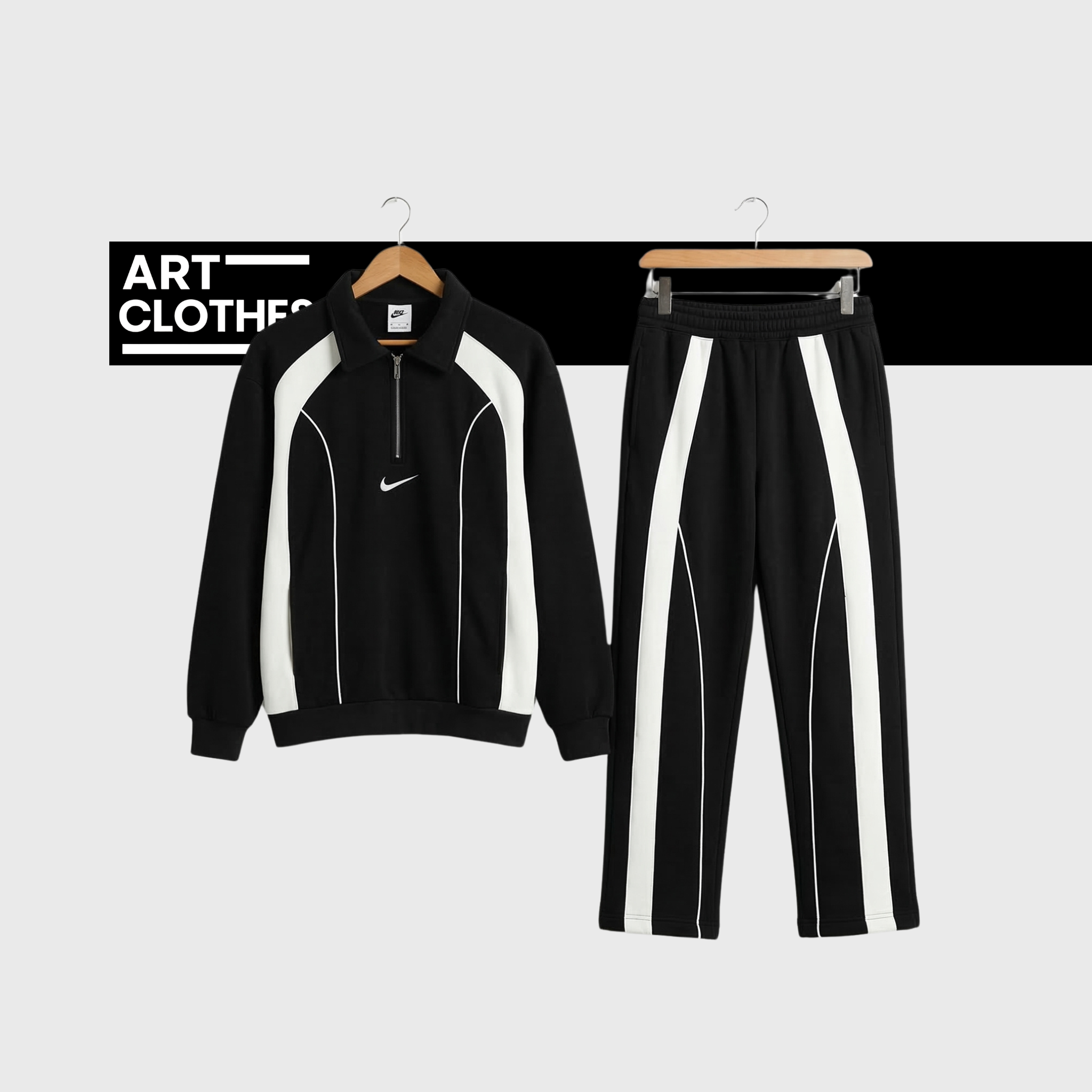 Ensemble Nike Bicolore Demi-Zip - Noir/Blanc