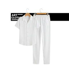 Ensemble Élégance Nature – Chemise & Pantalon en Lin (Blanc, Noir, Beige)