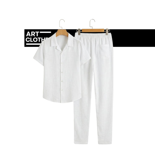 Ensemble Élégance Nature – Chemise & Pantalon en Lin (Blanc, Noir, Beige)